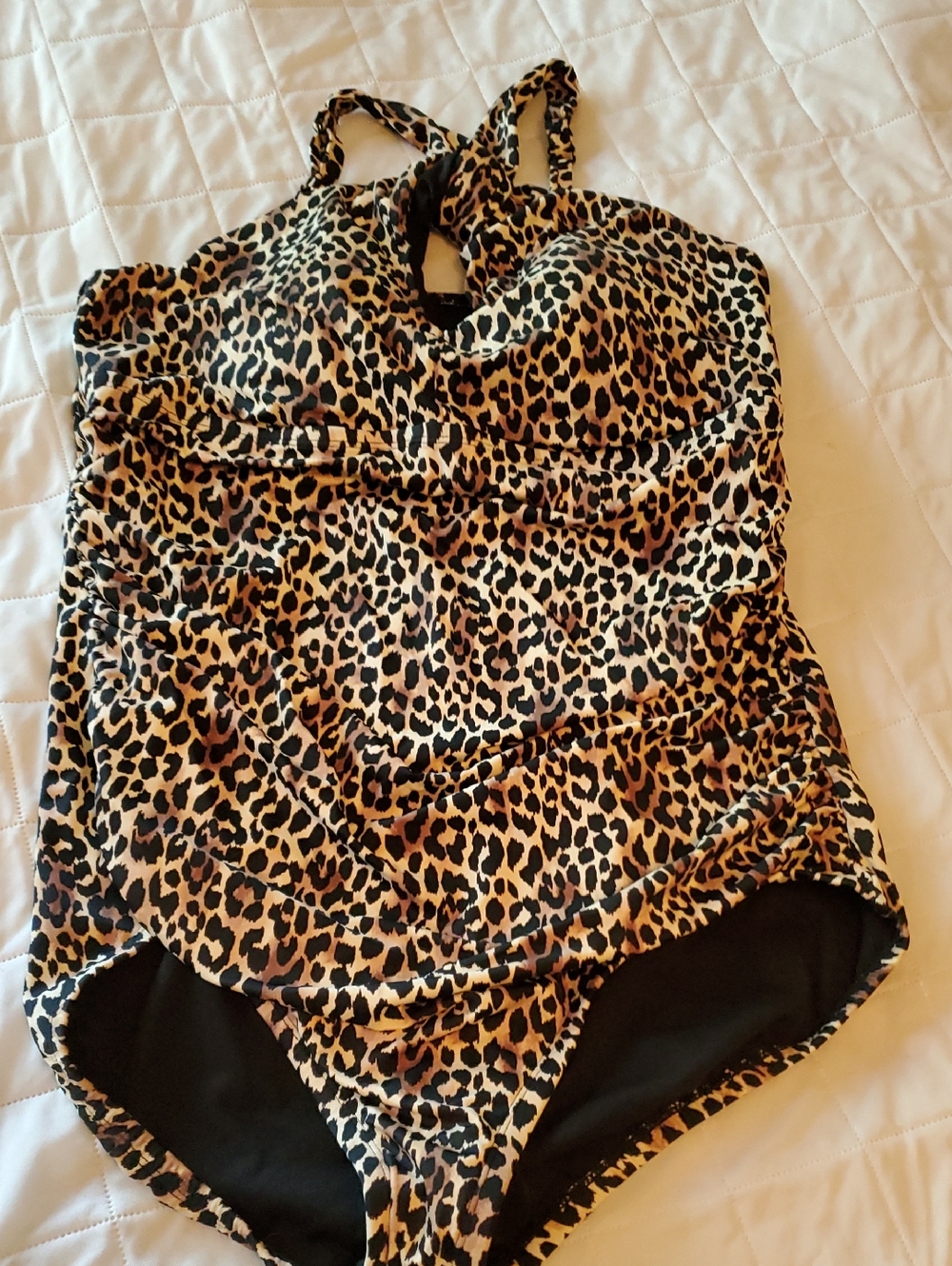 Womens Leopard Print One-Piece Swimsuit - Brown/Black